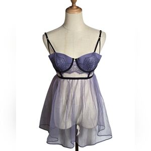 Victoria's Secret  Purple Lace Babydoll Lingerie Set NWT